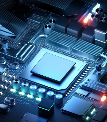 A silicon CPU and microprocessor technology for modern day applications. 3D render illustration.