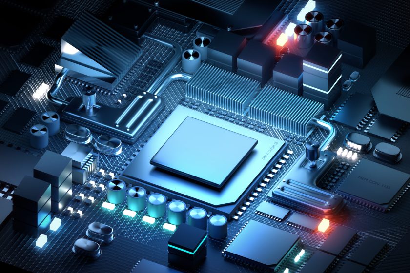 A silicon CPU and microprocessor technology for modern day applications. 3D render illustration.